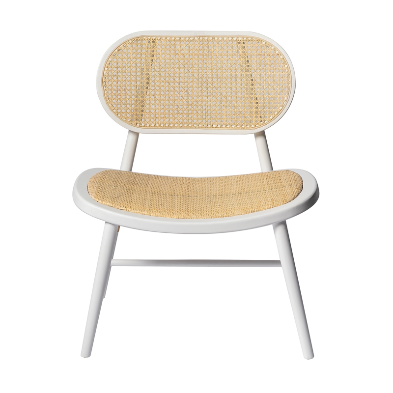 Pemberly Row Solid Wood with Natural Cane Side Chairs (Set of 2) in White