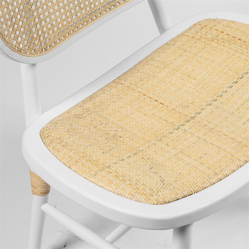 Pemberly Row Solid Wood with Natural Cane Side Chairs (Set of 2) in White