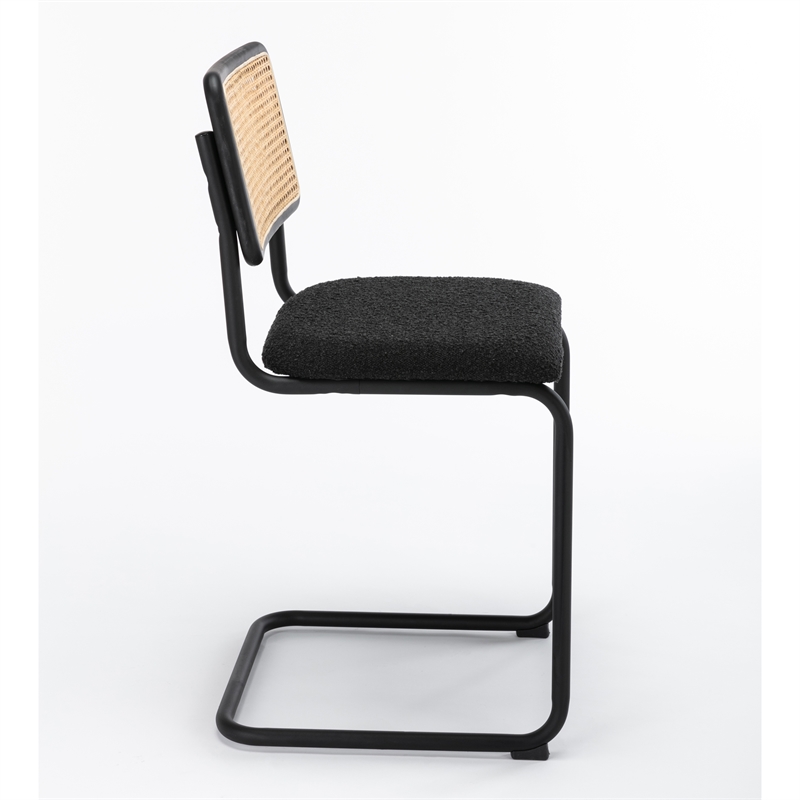 Pemberly Row Cane Back Boucle Counter Height Stool (Set Of 2) in Black