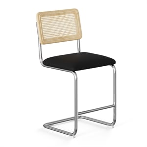 Pemberly Row Cane Back Fabric Counter Height Stool (Set of 2) in Black