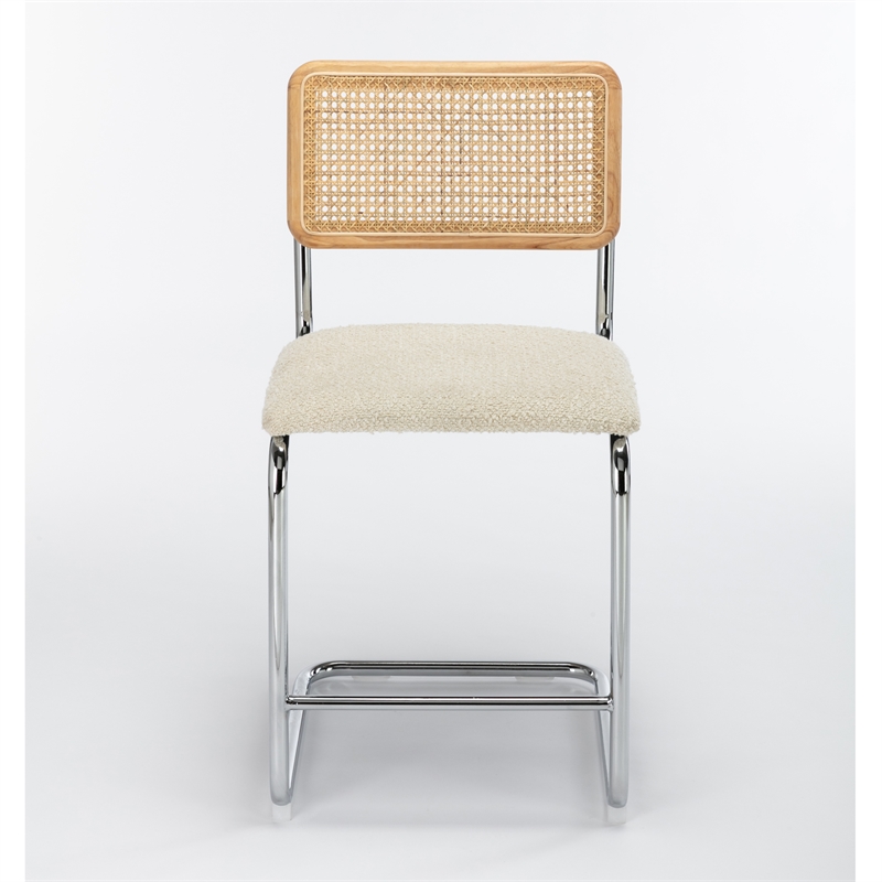 Pemberly Row Cane Back Boucle Counter Height Stool (Set Of 2) in White