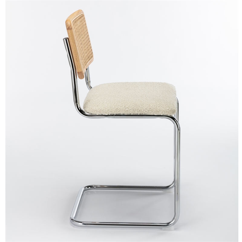 Pemberly Row Cane Back Boucle Counter Height Stool (Set Of 2) in White