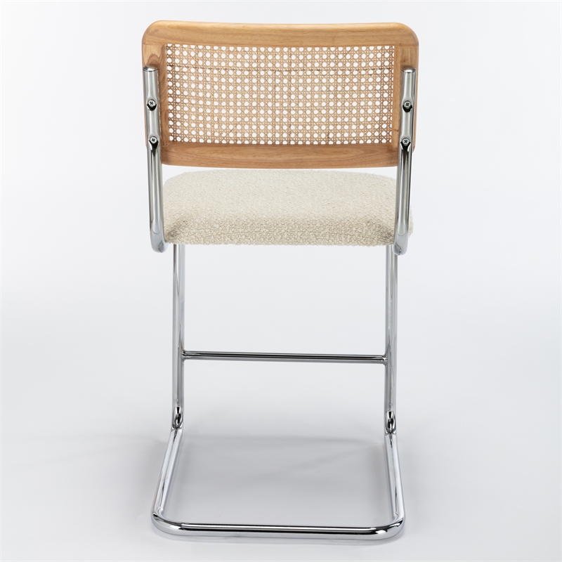 Pemberly Row Cane Back Boucle Counter Height Stool (Set Of 2) in White