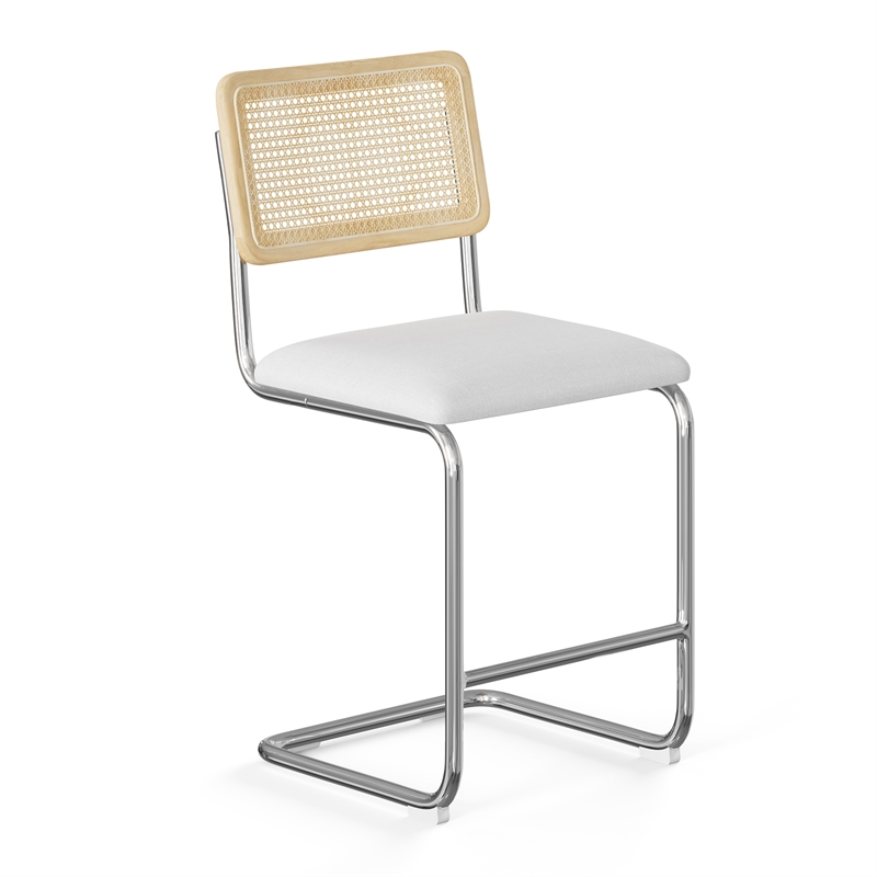 Pemberly Row Cane Back Fabric Counter Height Stool (Set of 2) in White