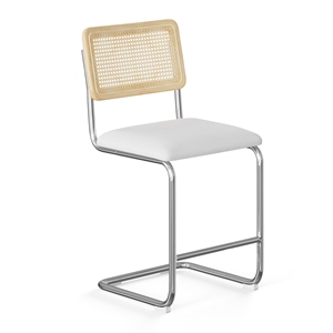 Pemberly Row Cane Back Fabric Counter Height Stool (Set of 2) in White