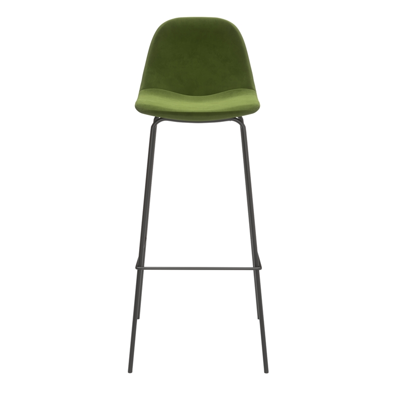 Pemberly Row Performance Velvet Bar Height Stools (Set of 2) in Forest