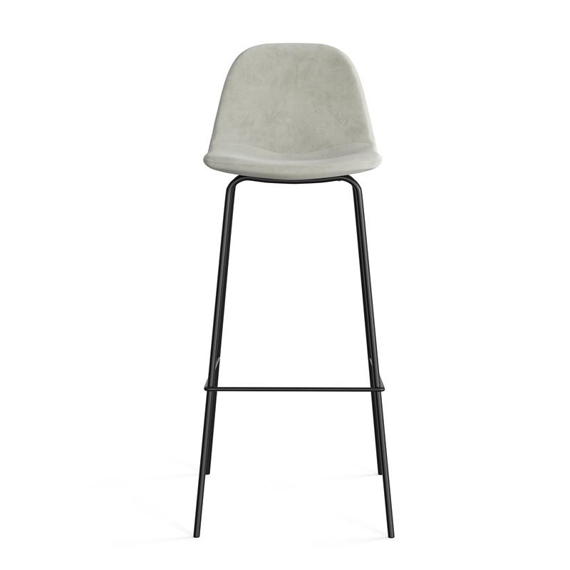 Pemberly Row Performance Velvet Bar Height Stools (Set of 2) in Silver