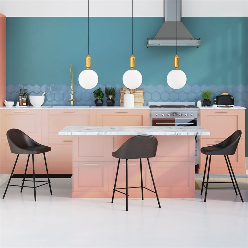 Pemberly Row Vegan Leather Counter Height Stools (Set of 2) in Tobacco