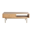Pemberly Row Solid Wood with Natural Woven Cane Coffee Table in Natural