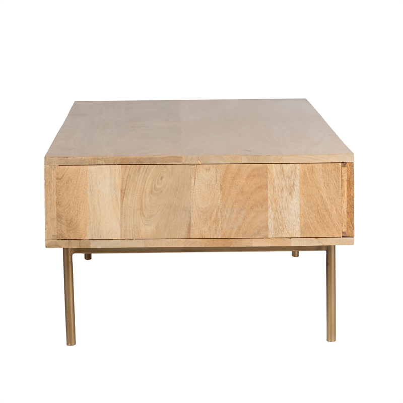 Pemberly Row Solid Wood with Natural Woven Cane Coffee Table in Natural