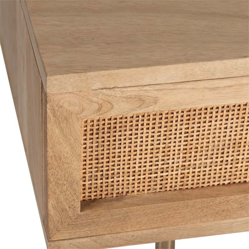 Pemberly Row Solid Wood with Natural Woven Cane Coffee Table in Natural