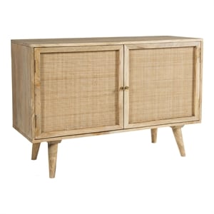 Pemberly Row Two-Door Solid Wood with Natural Cane Sideboard in Natural