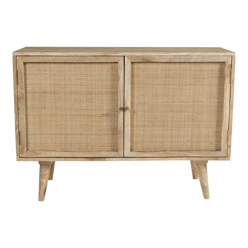 Pemberly Row Two-Door Solid Wood with Natural Cane Sideboard in Natural