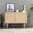 Pemberly Row Two-Door Solid Wood with Natural Cane Sideboard in Natural
