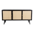 Pemberly Row Three-Door Solid Wood with Natural Cane Sideboard in Black