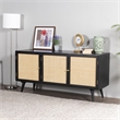 Pemberly Row Three-Door Solid Wood with Natural Cane Sideboard in Black