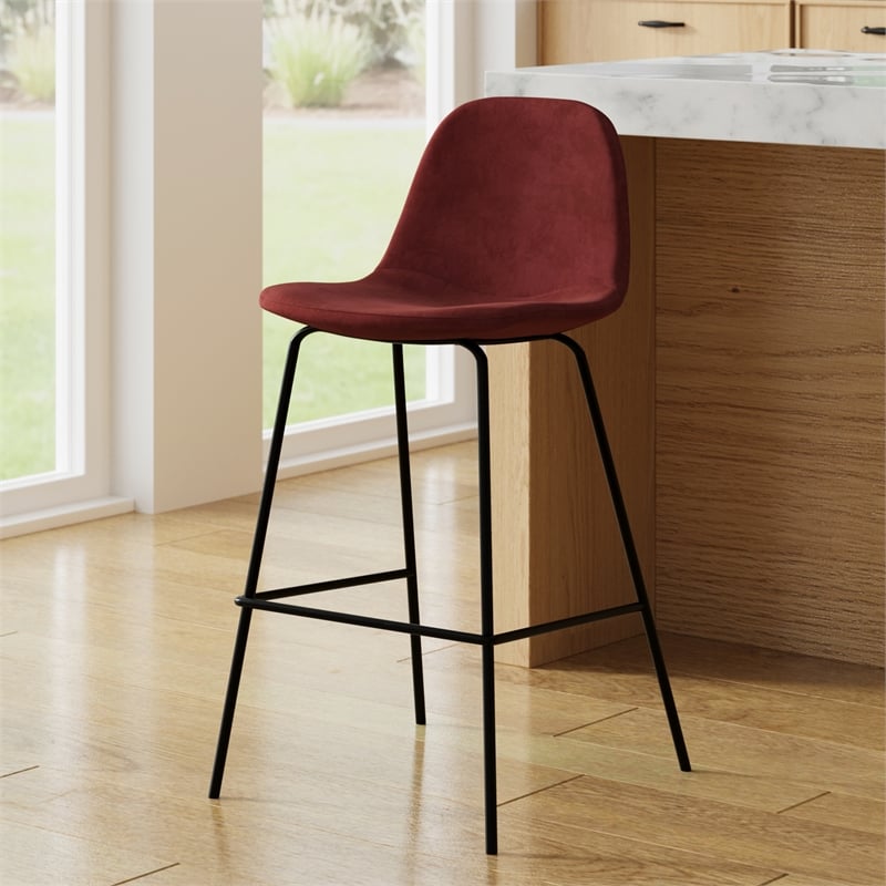 Pemberly Row Velvet Performance Counter Height Stools (Set of 2) in Red