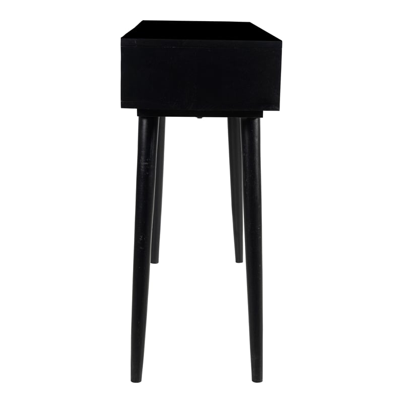 Pemberly Row Solid Wood with Natural Woven Cane Two-Drawer Desk in Black