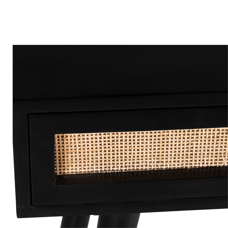 Pemberly Row Solid Wood with Natural Woven Cane Two-Drawer Desk in Black