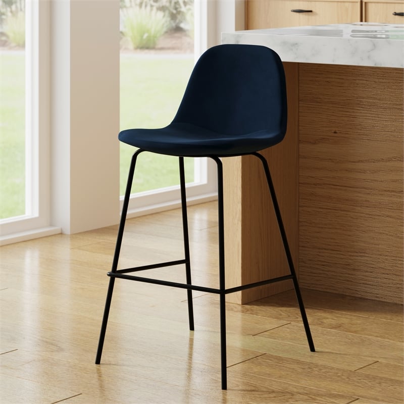 Pemberly Row Velvet Performance Counter Height Stools (Set of 2) in Blue