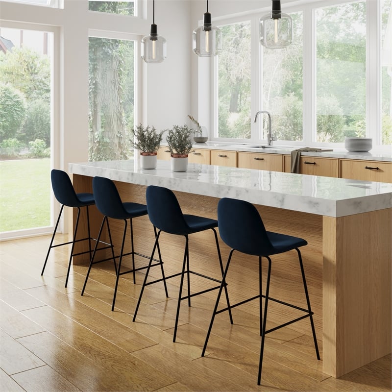 Pemberly Row Velvet Performance Counter Height Stools (Set of 2) in Blue