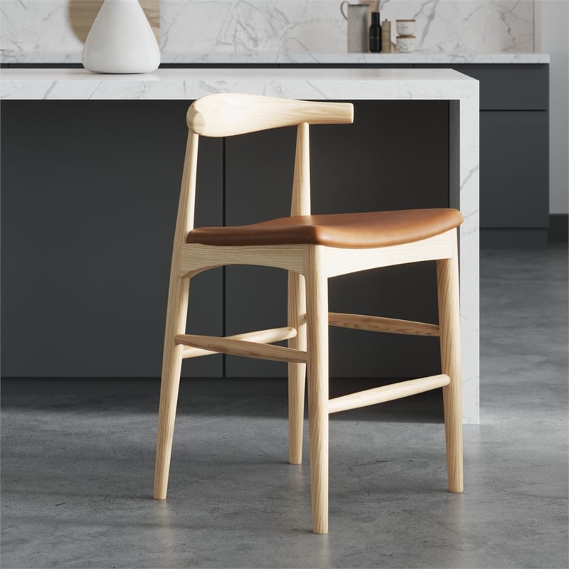 Pemberly Row Danish Design Vegan Leather Counter Height Stool in Natural