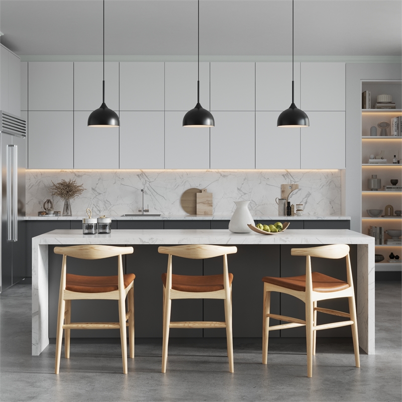 Pemberly Row Danish Design Vegan Leather Counter Height Stool in Natural