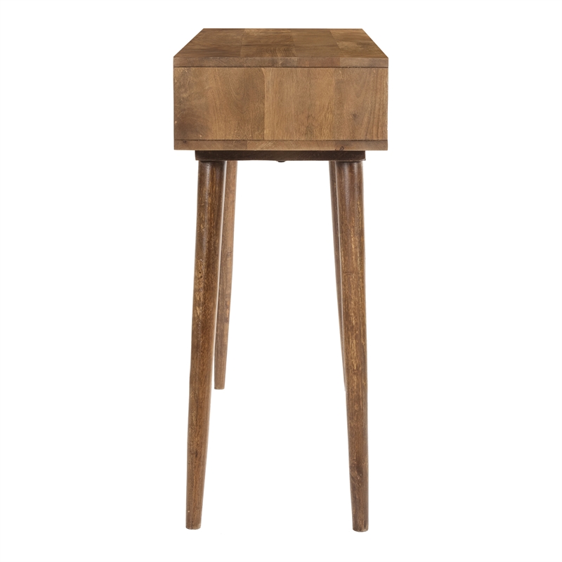 Pemberly Row Solid Wood with Natural Woven Cane Two-Drawer Desk in Walnut