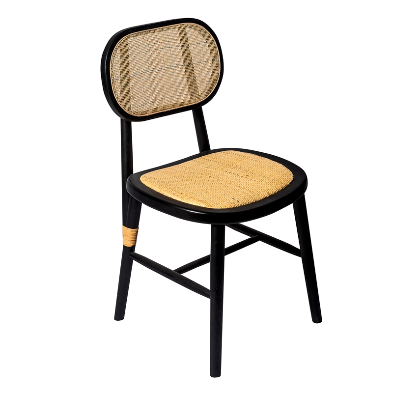 Pemberly Row Solid Wood with Natural Cane Side Chairs (Set of 2) in Black