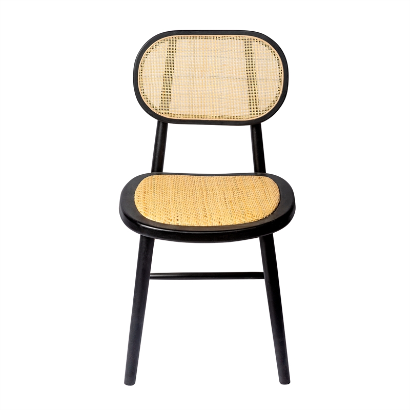 Pemberly Row Solid Wood with Natural Cane Side Chairs (Set of 2) in Black