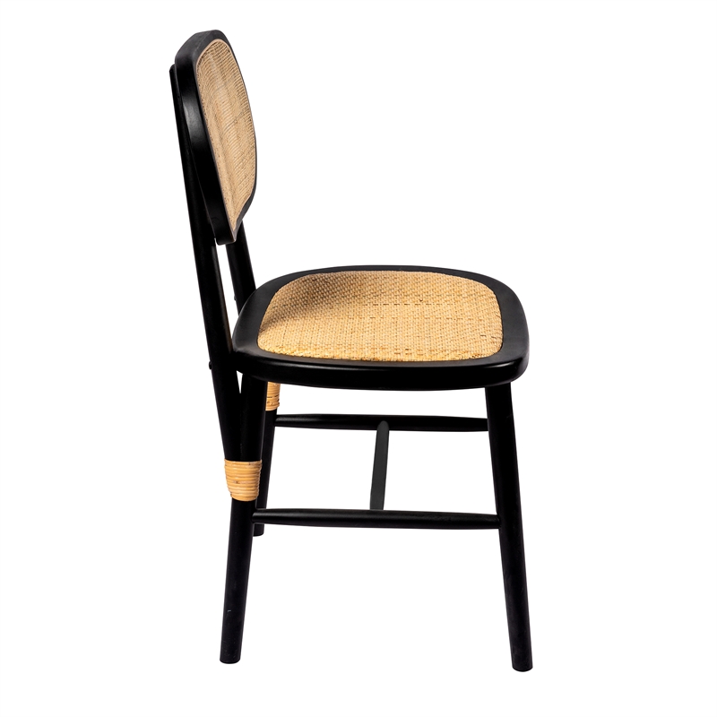 Pemberly Row Solid Wood with Natural Cane Side Chairs (Set of 2) in Black