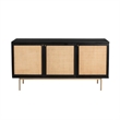 Pemberly Row 3-Door Solid Wood with Natural Woven Cane Sideboard in Black