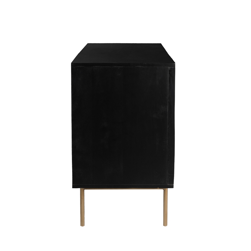 Pemberly Row 3-Door Solid Wood with Natural Woven Cane Sideboard in Black