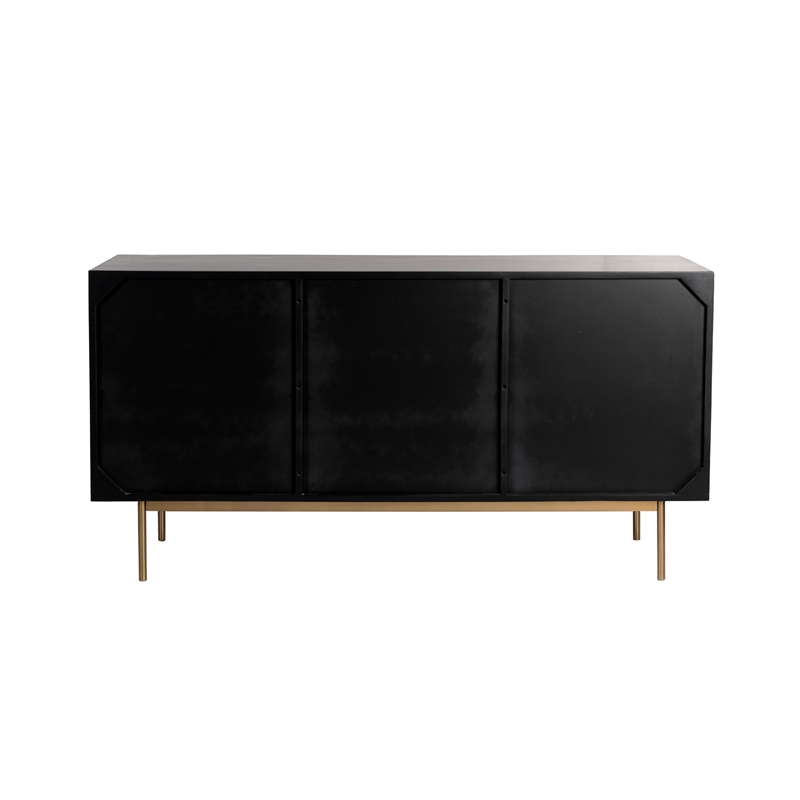 Pemberly Row 3-Door Solid Wood with Natural Woven Cane Sideboard in Black