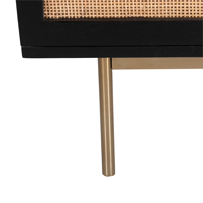 Pemberly Row 3-Door Solid Wood with Natural Woven Cane Sideboard in Black