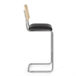 Pemberly Row Cane Back Vegan Leather Bar Height Stool (Set of 2) in Black