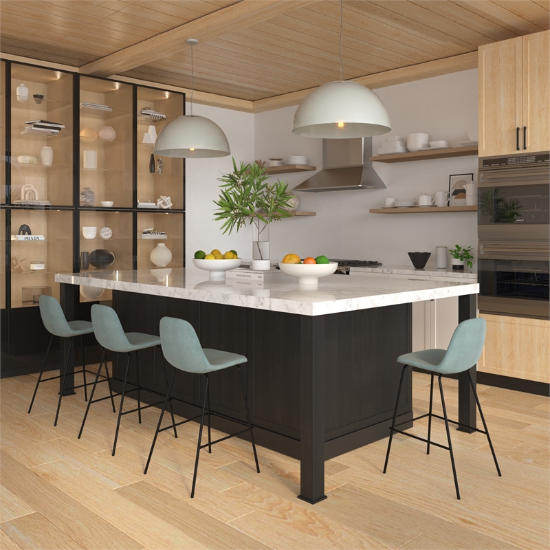 Pemberly Row Velvet Performance Counter Height Stools (Set of 2) in Ocean