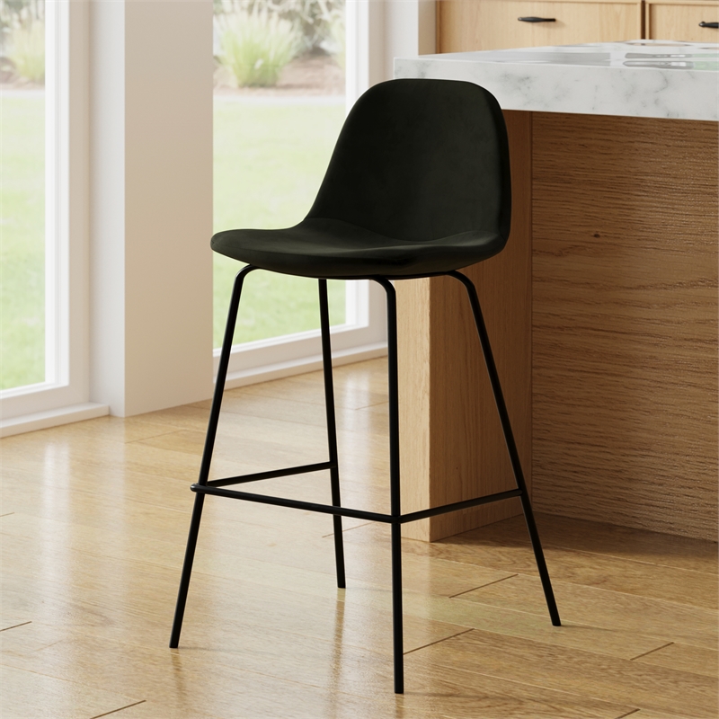 Pemberly Row Velvet Performance Counter Height Stools (Set of 2) in Smoke