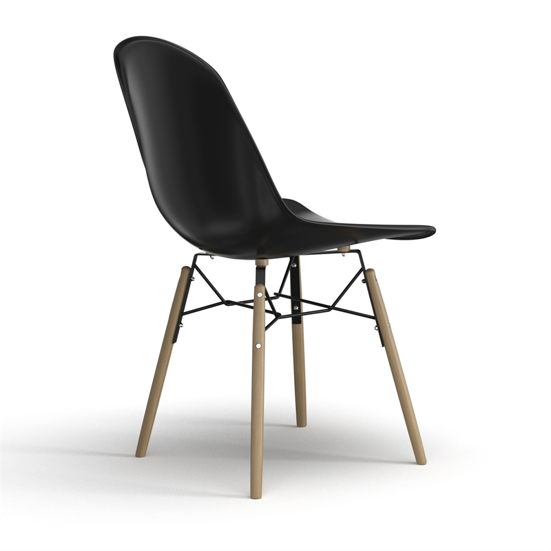 Pemberly Row Molded Plastic Contoured Seat Side Chairs (Set of 2) in Black
