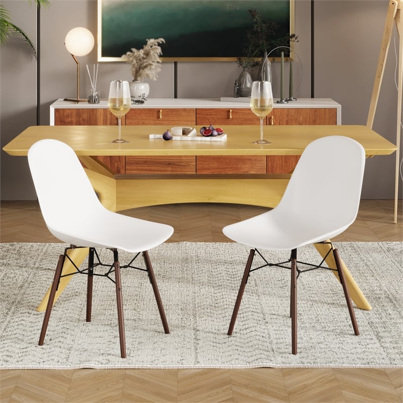 Pemberly Row Molded Plastic Contoured Seat Side Chairs (Set of 2) in White