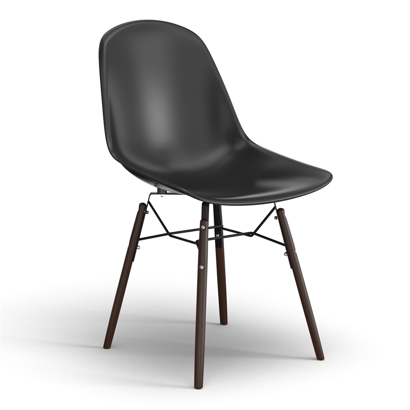 Pemberly Row Molded Plastic Contoured Seat Side Chairs (Set of 2) in Black