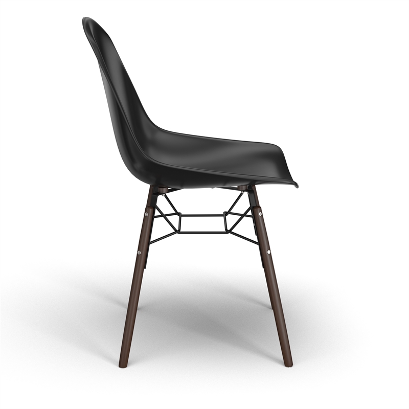 Pemberly Row Molded Plastic Contoured Seat Side Chairs (Set of 2) in Black