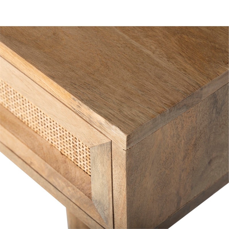 Pemberly Row Solid Wood with Natural Woven Cane Two-Drawer Desk in Natural