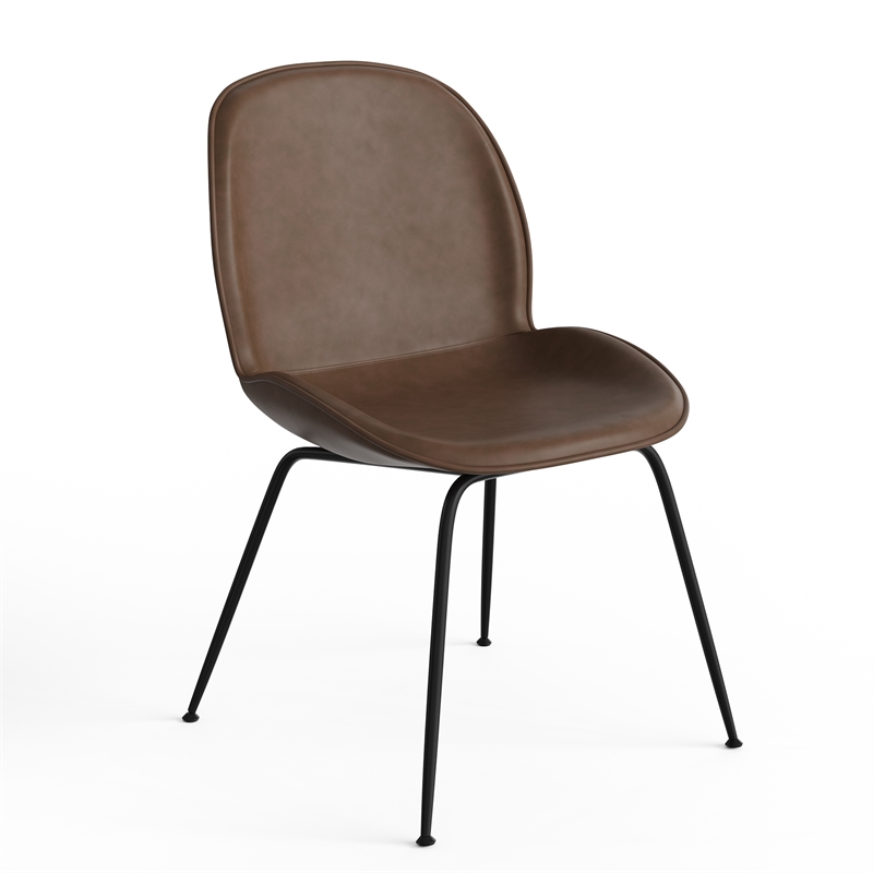 Pemberly Row Vegan Leather Side Chairs - Black Matte Metal Legs (Set of 2)