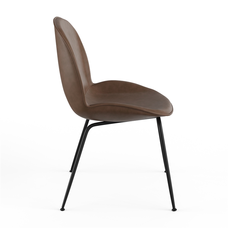 Pemberly Row Vegan Leather Side Chairs - Black Matte Metal Legs (Set of 2)
