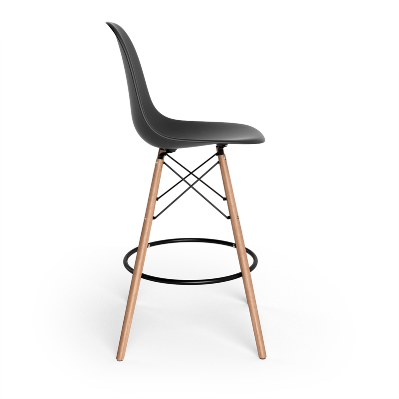 Pemberly Row Molded Plastic Seat Counter Height Stools (Set of 2) in Black