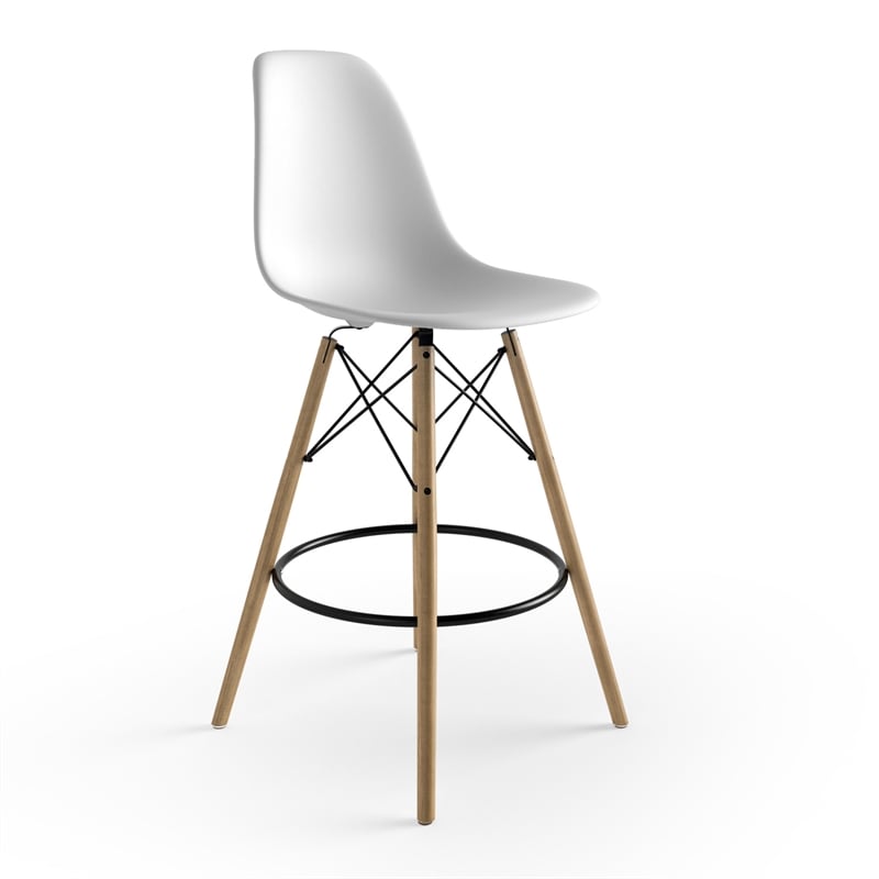 Pemberly Row Molded Plastic Seat Counter Height Stools (Set of 2) in White