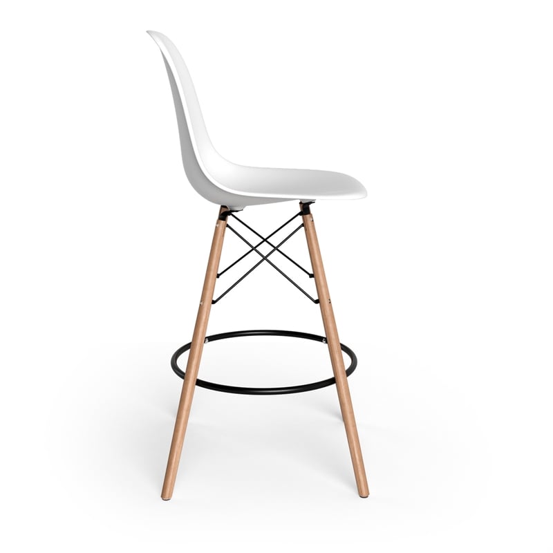 Pemberly Row Molded Plastic Seat Counter Height Stools (Set of 2) in White