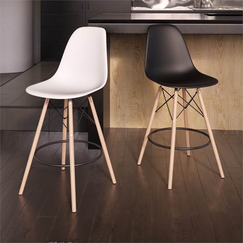 Pemberly Row Molded Plastic Seat Counter Height Stools (Set of 2) in White