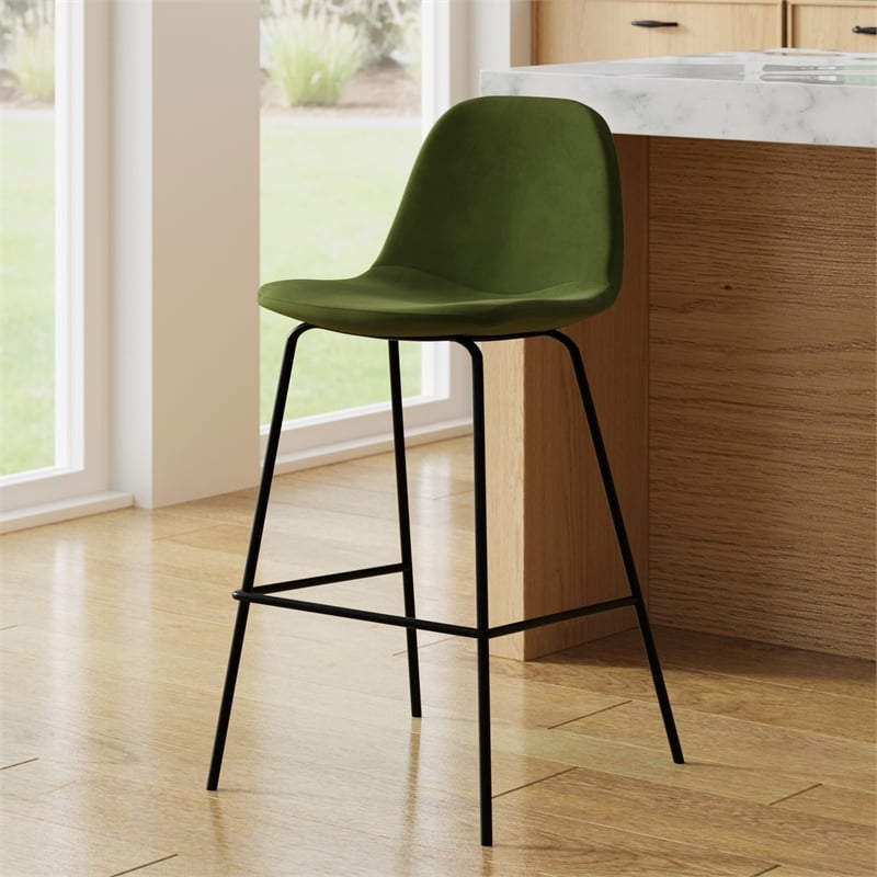 Pemberly Row Velvet Performance Counter Height Stools (Set of 2) in Forest